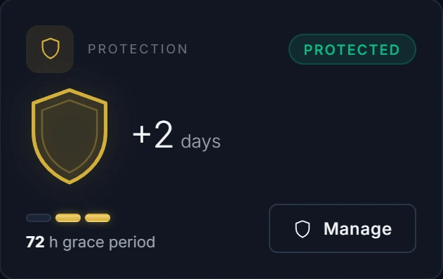 Close-up of the protection card with the shield and grace segments