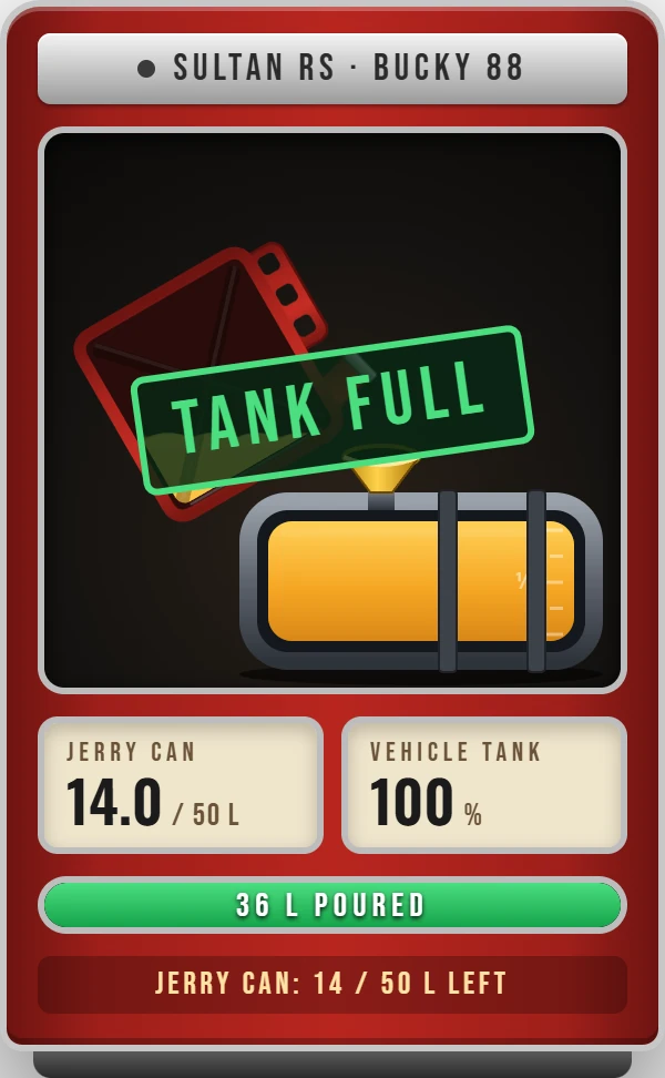 Jerry can overlay finished with a TANK FULL stamp
