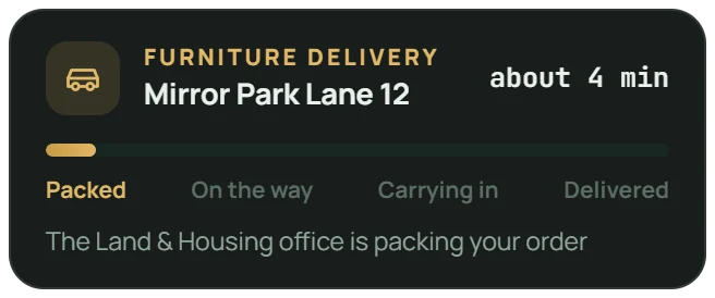 Delivery tracker: packed, the Land and Housing office is packing your order