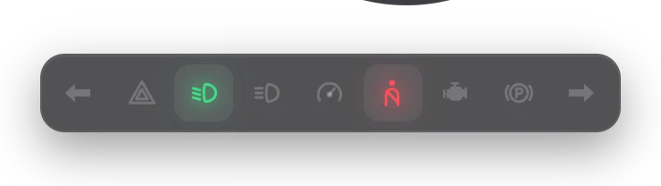 Indicator bar with the left indicator and seatbelt warning lit