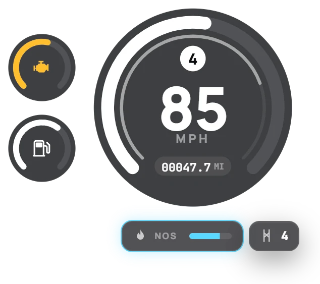 Modern dashboard with a glowing nitrous chip and harness uses
