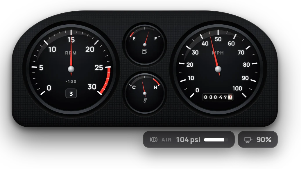 Analogue truck cluster with air brake pressure and trailer health