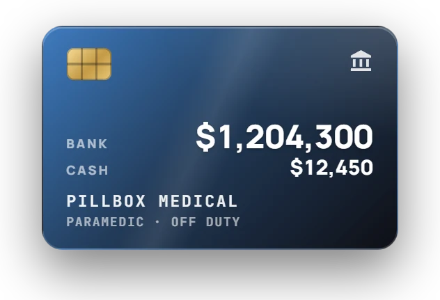 Blue bank card for an off-duty paramedic