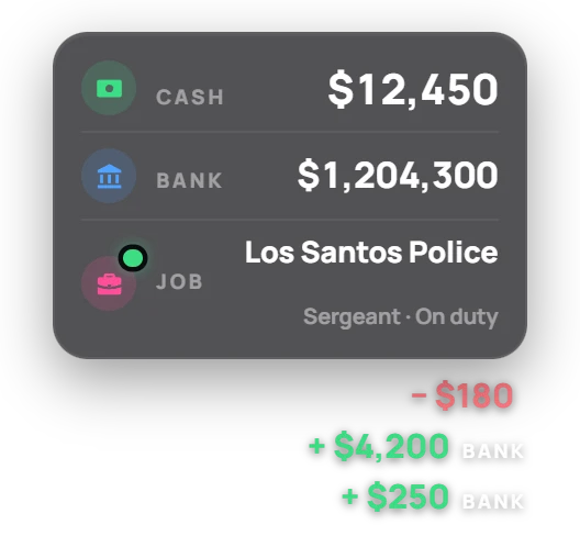 Panel look with money change lines under it