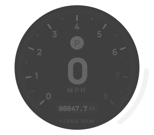 Pro speedometer with the engine off, markings faded to grey