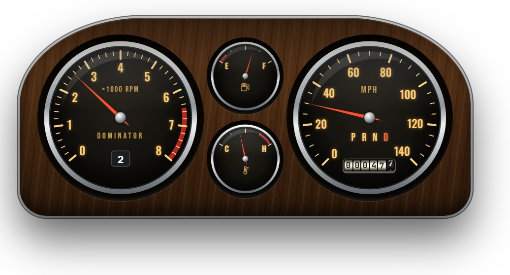 Classic cluster at night with the engine running: amber backlit faces